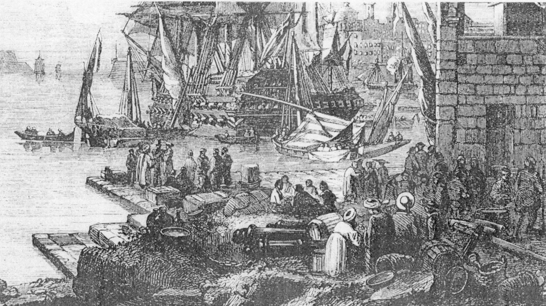 Maltese merchants waiting on the quay of Ras Hanzir, ready to embark for Mediterranean ports