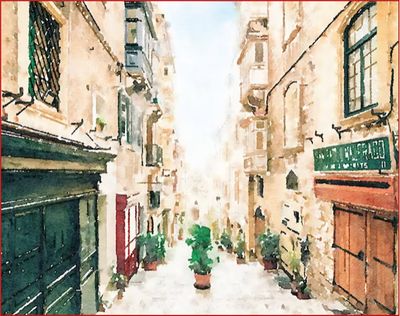 Watercolour of a street in La Valette