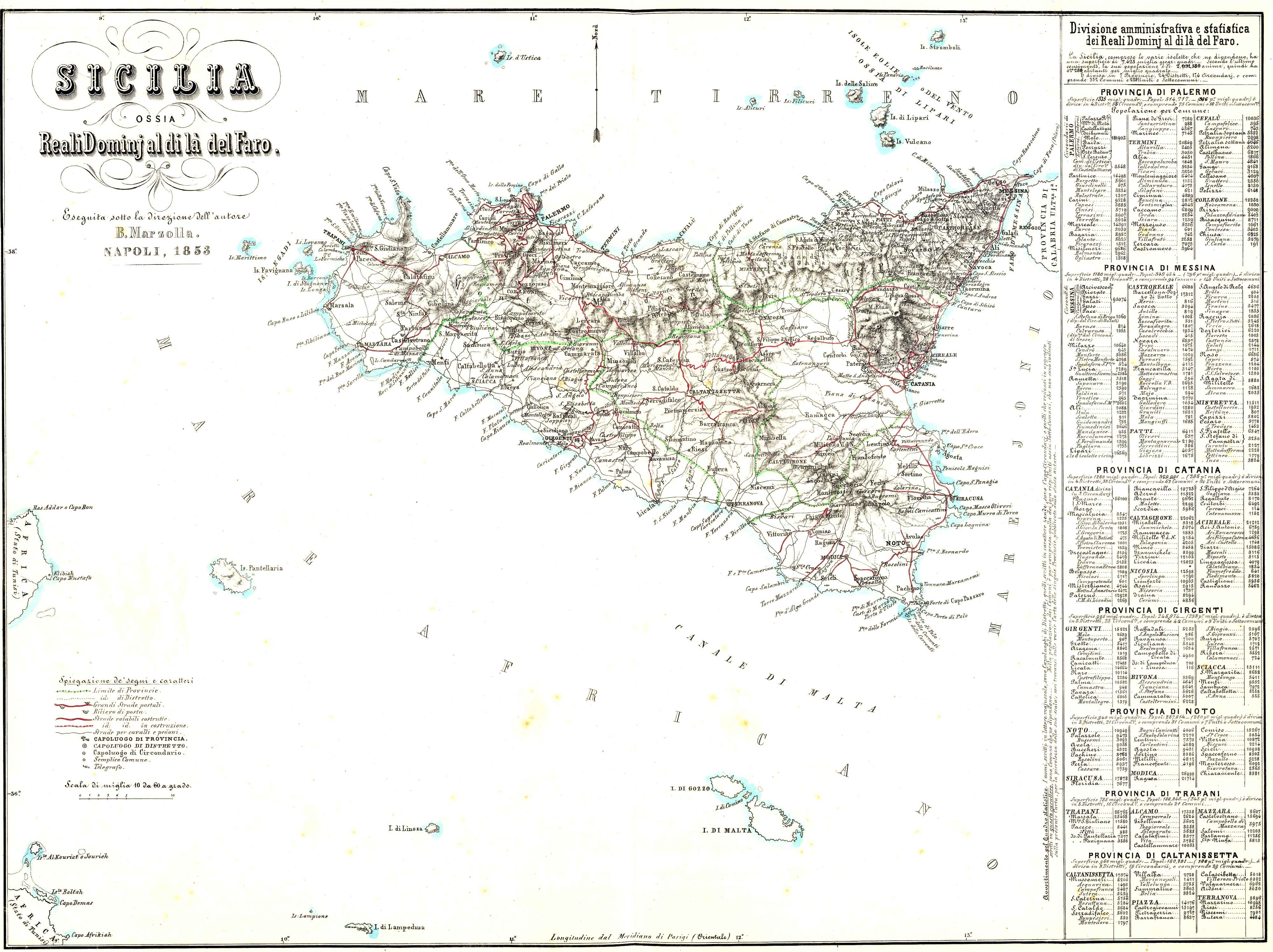 Map of Sicily in 1853